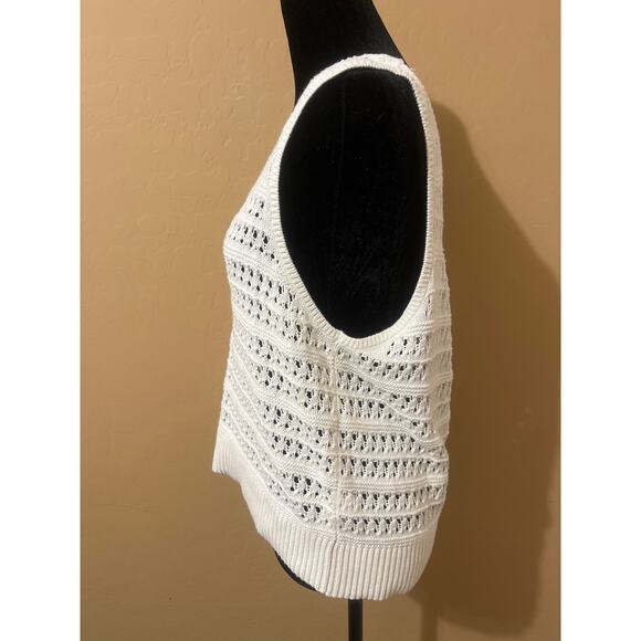 Crochet Knit Tank Top XL Beachy Boho Cottage Granny Chic Eyelet Lagenlook Layer - Picture 2 of 6